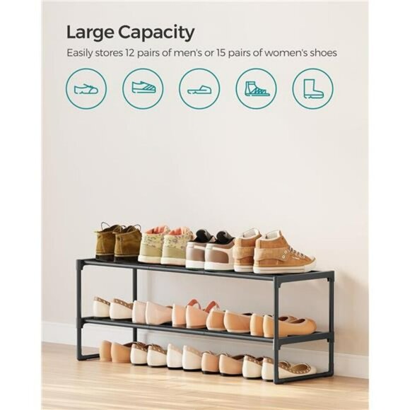 SONGMICS 2 Tier Stackable Shoe Rack Metal Shoe Organizer Entryway Storage - Picture 4 of 5